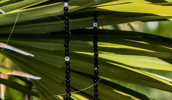 Black tourmaline and swarovski crystala bead necklace tall grass img