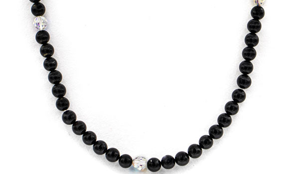 Black tourmaline and swarovski crystala bead necklace feature img