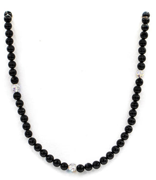 Black tourmaline and swarovski crystal necklace full length